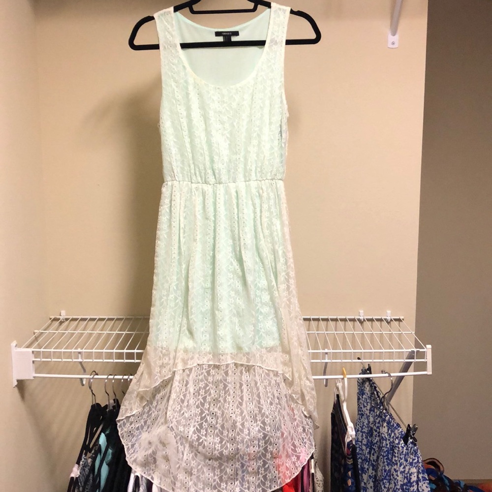 High-low lace teal dress